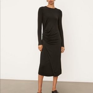 Vince Black Gathered Asymmetrical Long Sleeve Dress
